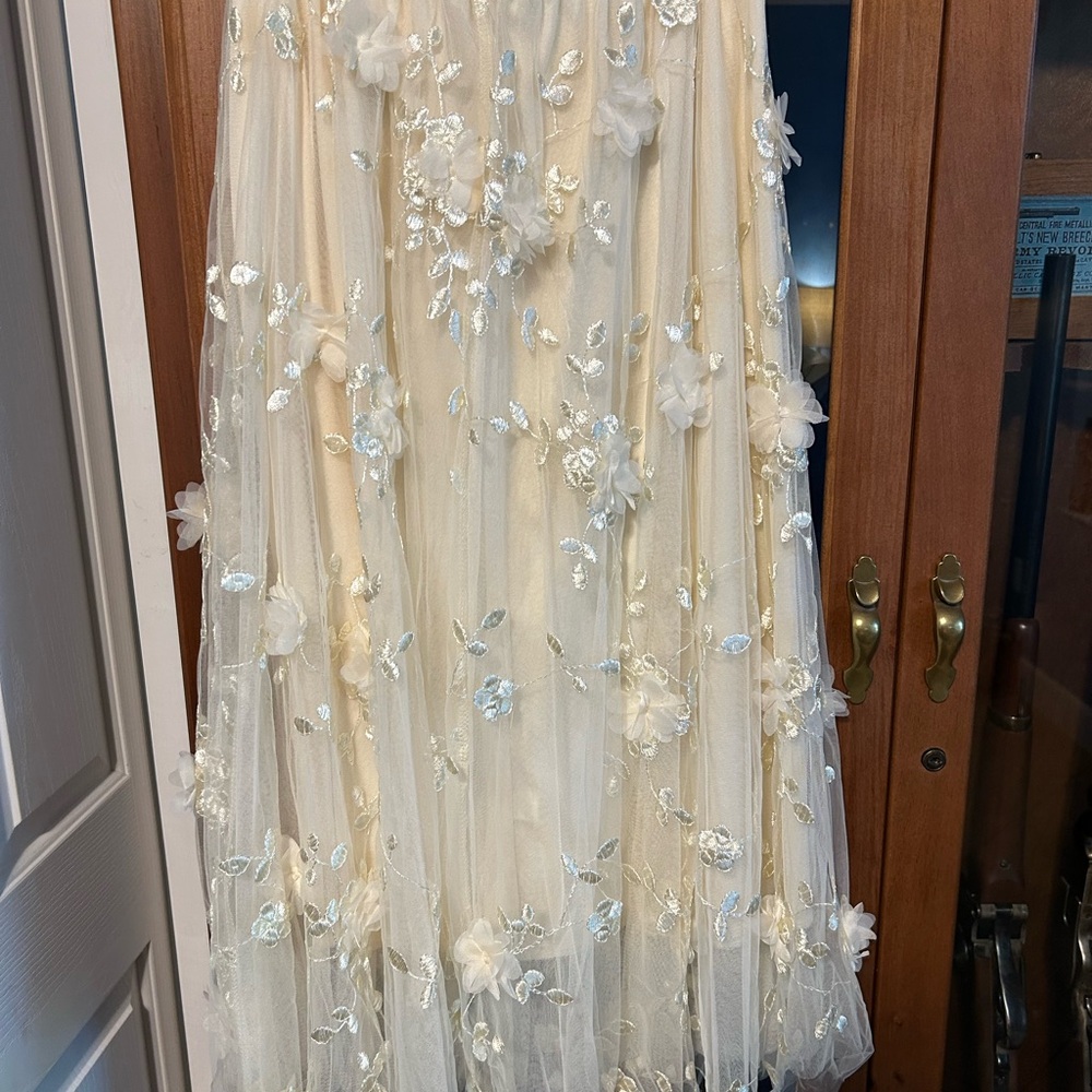 Elegant Cream Floral Embellished long skirt